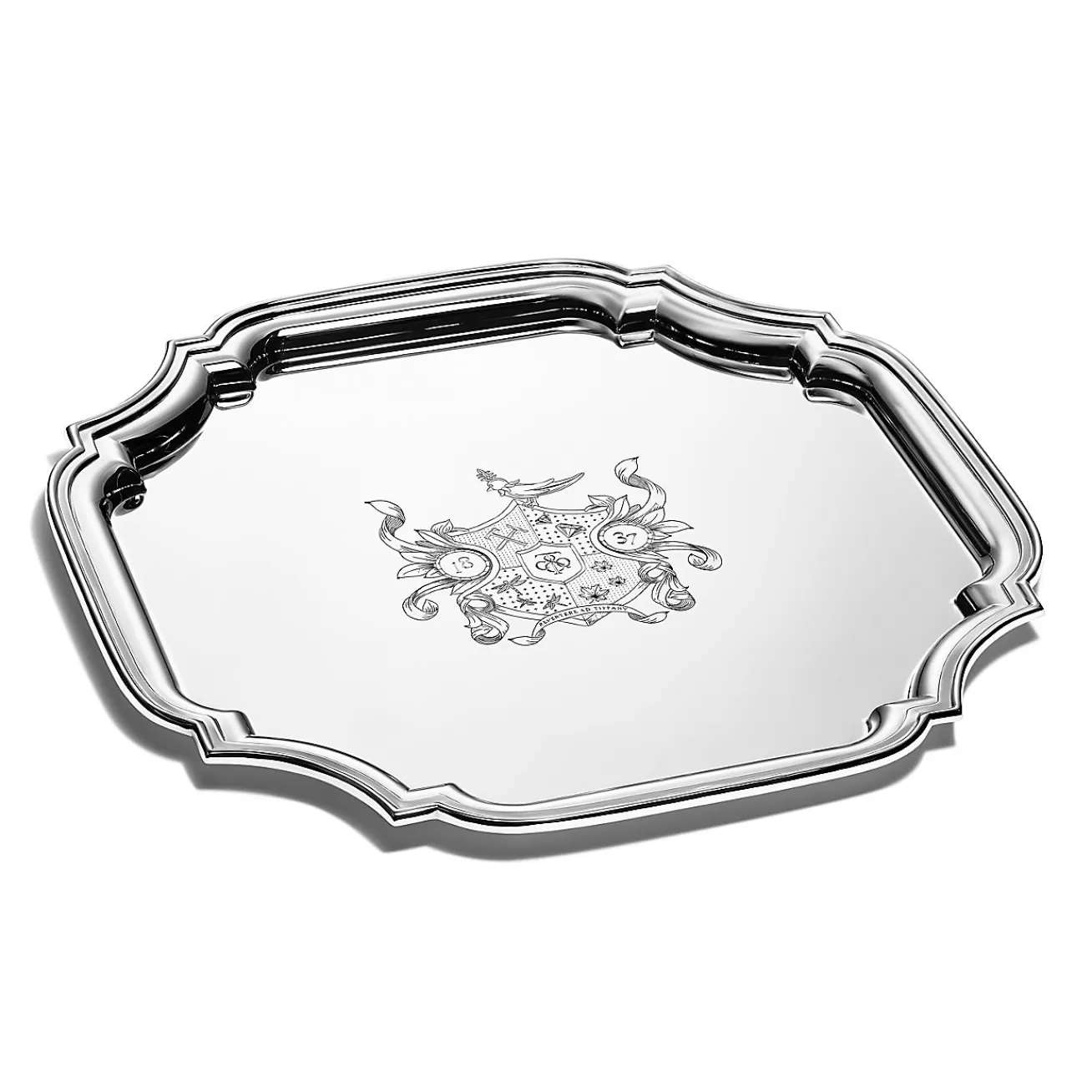 Tiffany & Co. Tiffany Crest Cut-corner Tray in Sterling Silver | ^ Flatware & Trays