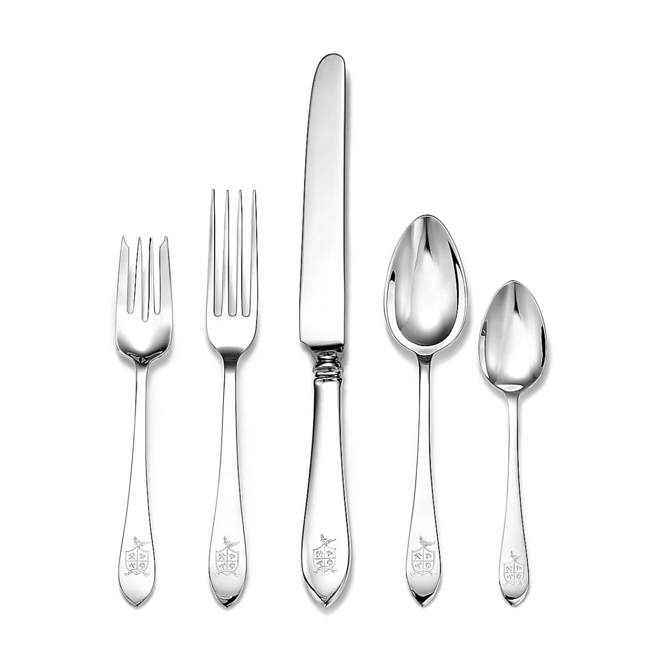 Tiffany & Co. Tiffany Crest Five-piece Flatware Set in Sterling Silver | ^ Tableware | Flatware & Trays
