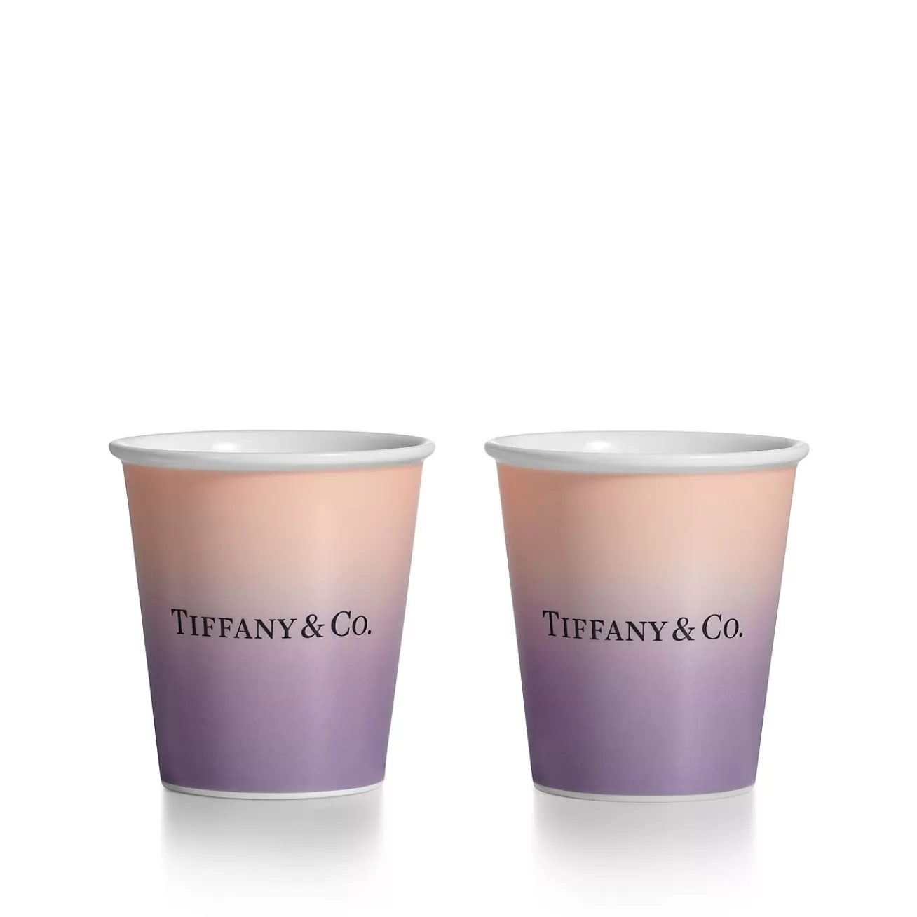 Tiffany & Co. Tiffany Cups Tiffany Coffee Cups in Infinity Morganite Bone China, Set of Two | ^ Tableware | Coffee & Tea