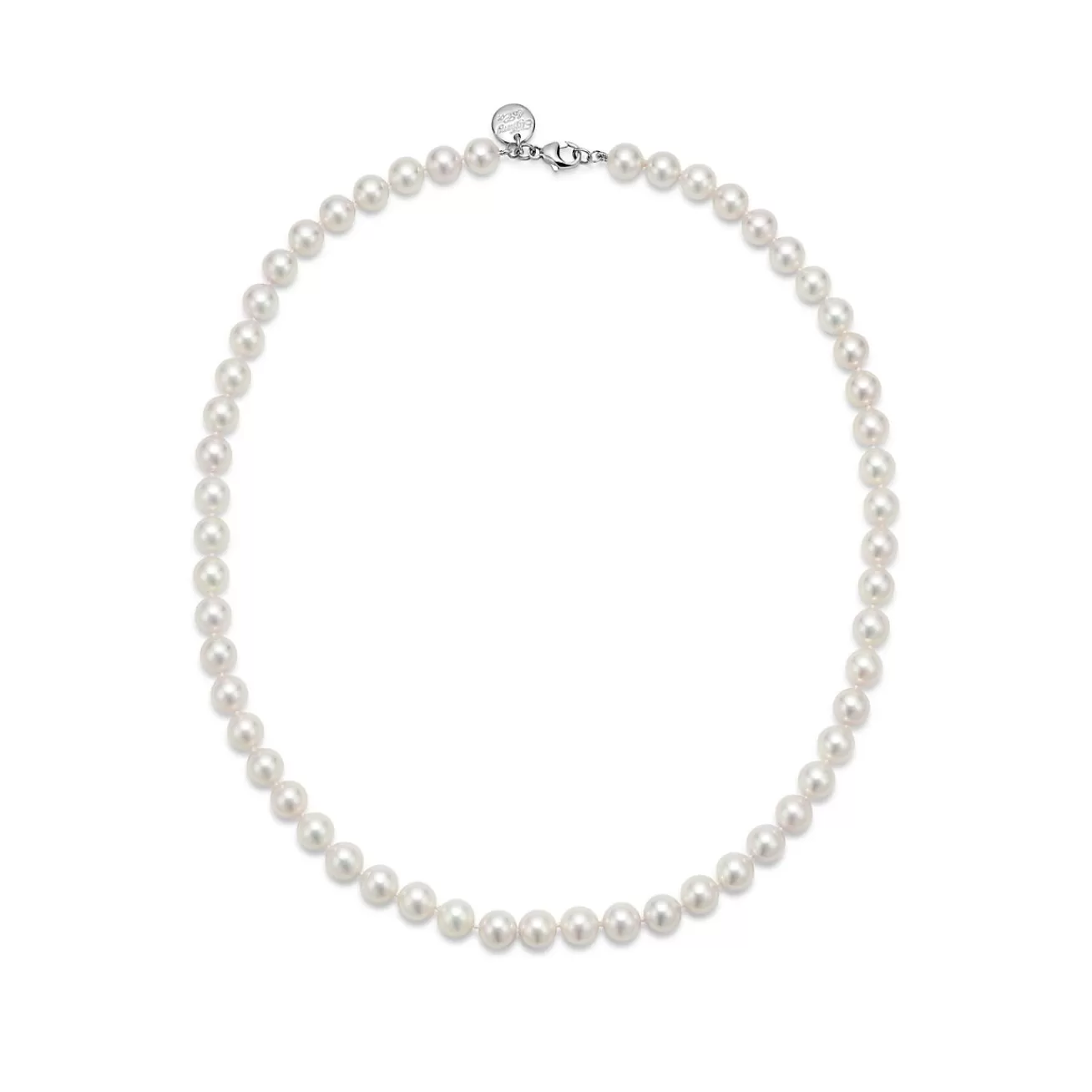 Tiffany & Co. Tiffany Essential Pearls necklace of Akoya pearls with an 18k white gold clasp. | ^ Pearl Jewelry