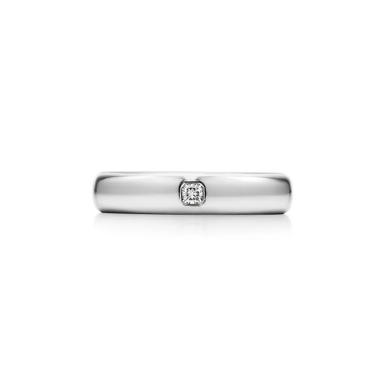 Tiffany & Co. Tiffany Forever Wedding Band Ring in Platinum with a Diamond, 4 mm Wide | ^ Rings | Platinum Jewelry