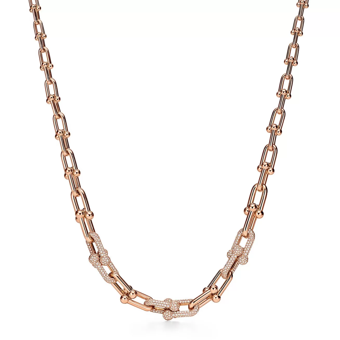 Tiffany & Co. Tiffany HardWear graduated link necklace in 18k rose gold with pavé diamonds. | ^ Necklaces & Pendants | Rose Gold Jewelry