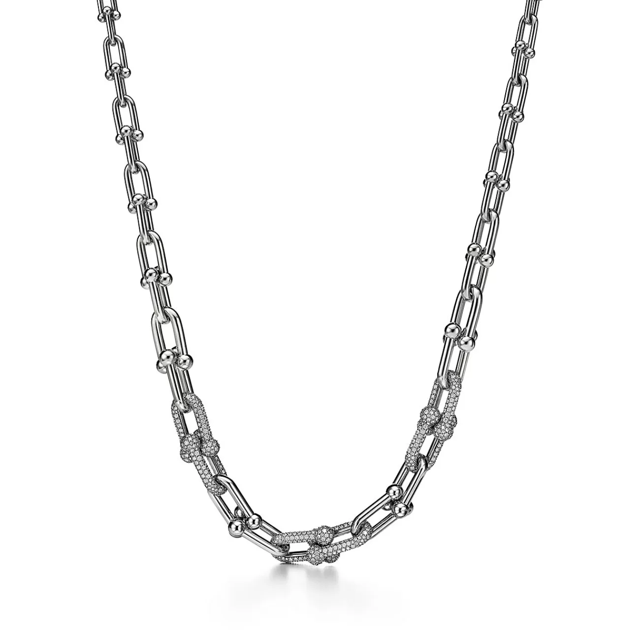 Tiffany & Co. Tiffany HardWear Graduated Link Necklace in White Gold with Pavé Diamonds | ^ Necklaces & Pendants | Diamond Jewelry