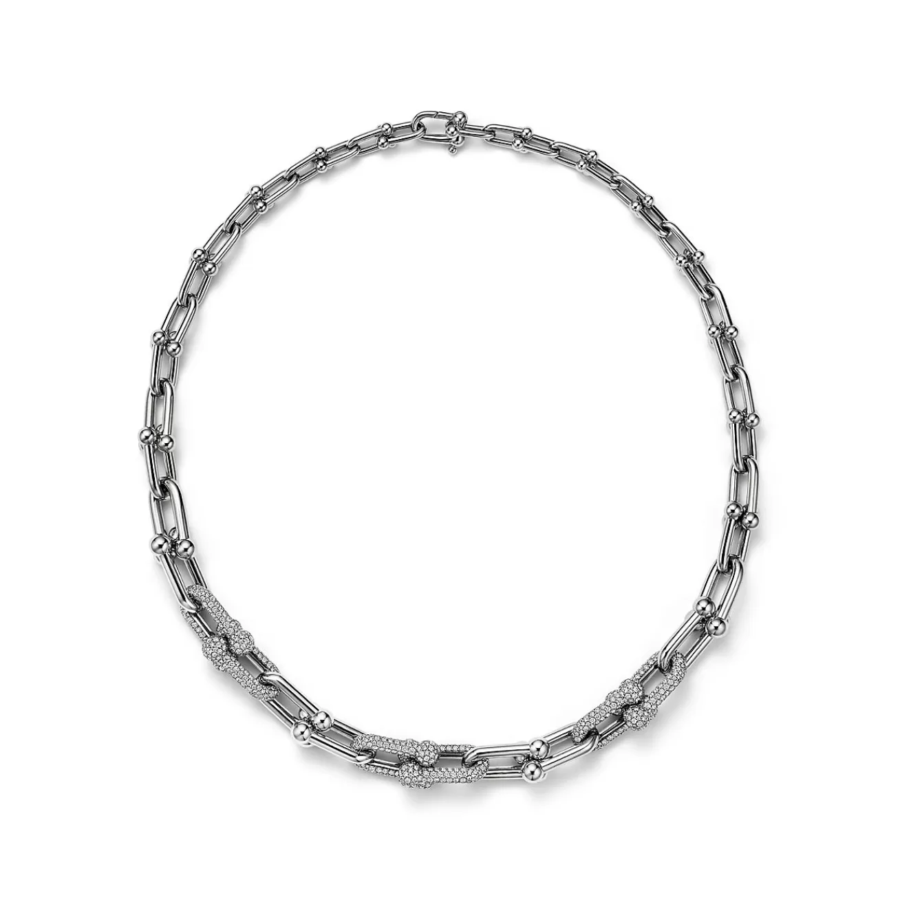 Tiffany & Co. Tiffany HardWear Graduated Link Necklace in White Gold with Pavé Diamonds | ^ Necklaces & Pendants | Diamond Jewelry