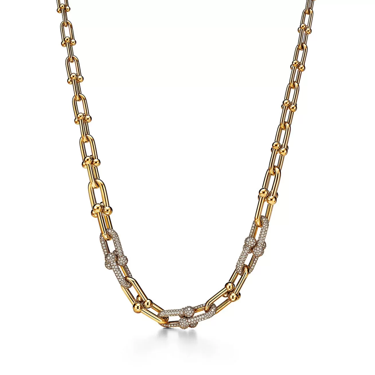 Tiffany & Co. Tiffany HardWear Graduated Link Necklace in Yellow Gold with Pavé Diamonds | ^ Necklaces & Pendants | Gold Jewelry