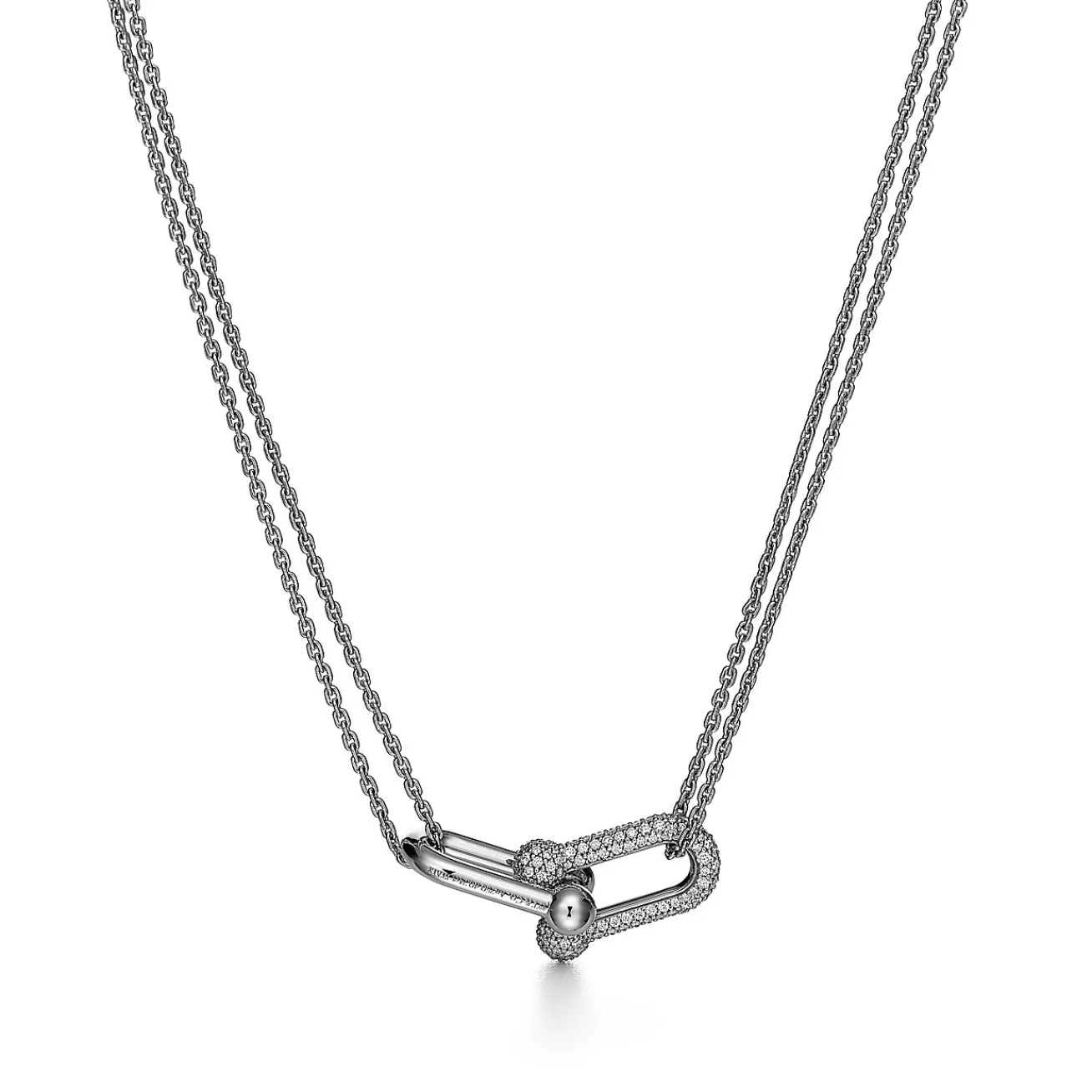 Tiffany & Co. Tiffany HardWear Large Double Link Pendant in White Gold with Pavé Diamonds | ^ Necklaces & Pendants | Diamond Jewelry