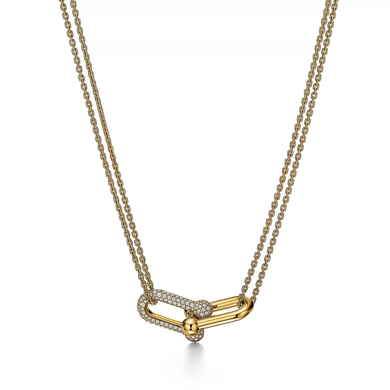 Tiffany & Co. Tiffany HardWear Large Double Link Pendant in Yellow Gold with Pavé Diamonds | ^ Necklaces & Pendants | Gold Jewelry