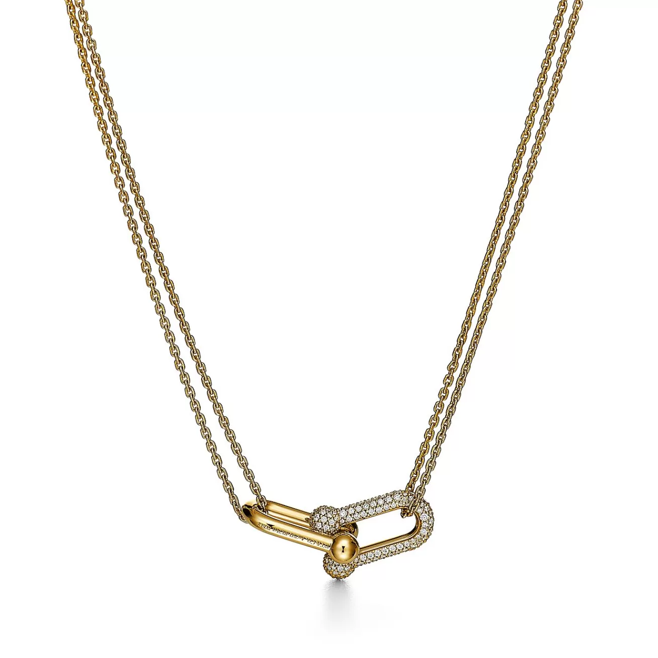 Tiffany & Co. Tiffany HardWear Large Double Link Pendant in Yellow Gold with Pavé Diamonds | ^ Necklaces & Pendants | Gold Jewelry