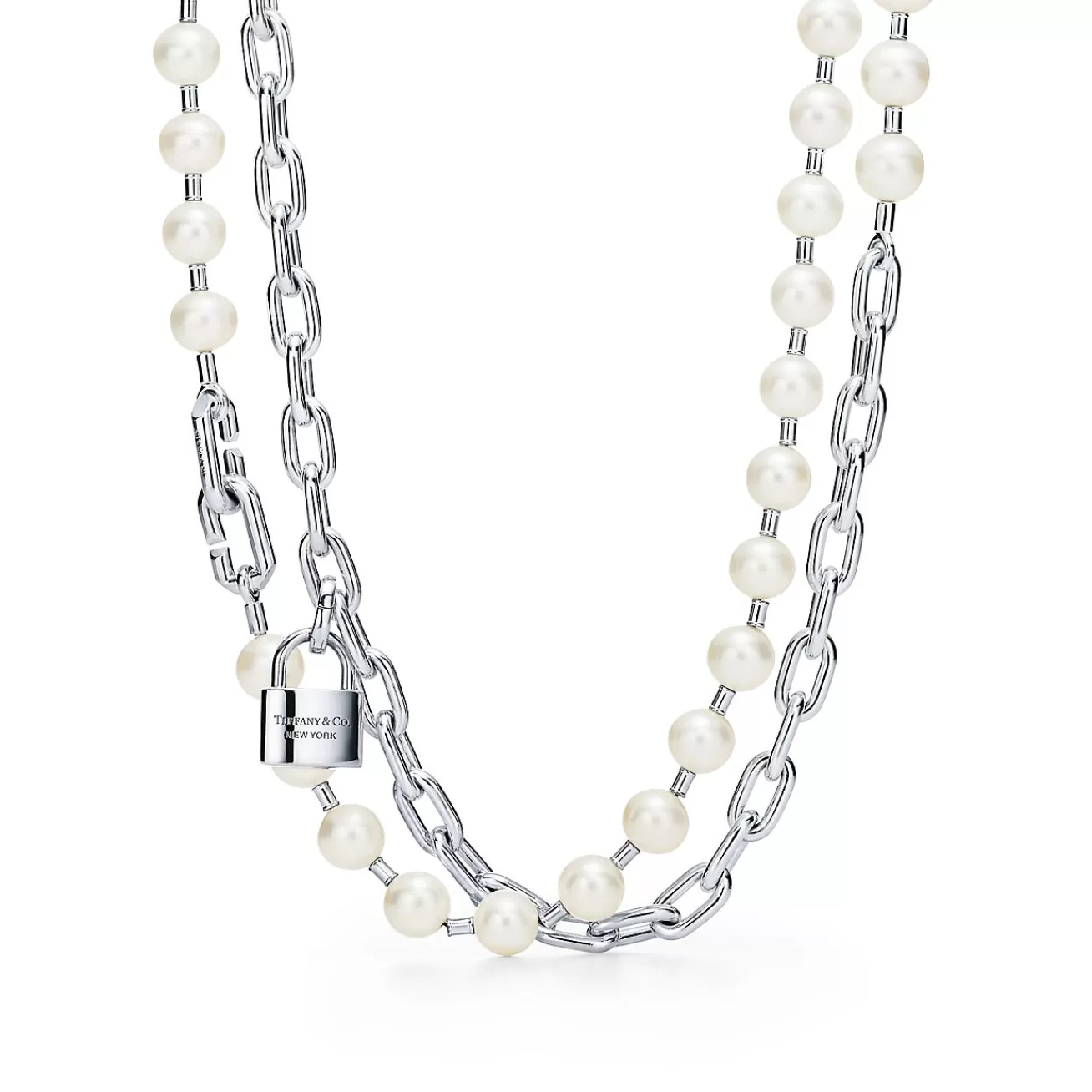 Tiffany & Co. Tiffany HardWear Pearl Lock Necklace in Silver, 9-10 mm | ^ Necklaces & Pendants | Men's Jewelry