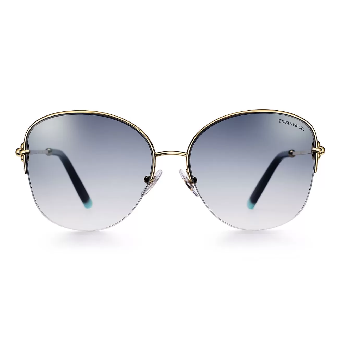 Tiffany & Co. Tiffany HardWear Sunglasses in Pale Gold-colored Metal with Blue Lenses | ^ Tiffany HardWear | Sunglasses
