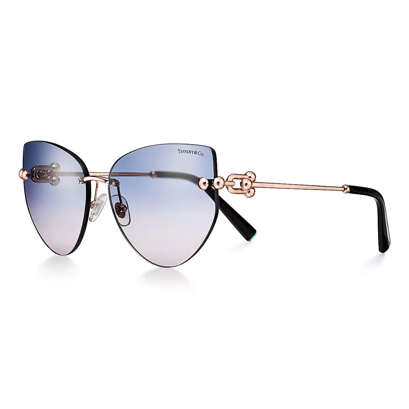 Tiffany & Co. Tiffany HardWear Sunglasses in Rose Gold-colored Metal with Blue Lenses | ^Women Tiffany HardWear | Sunglasses