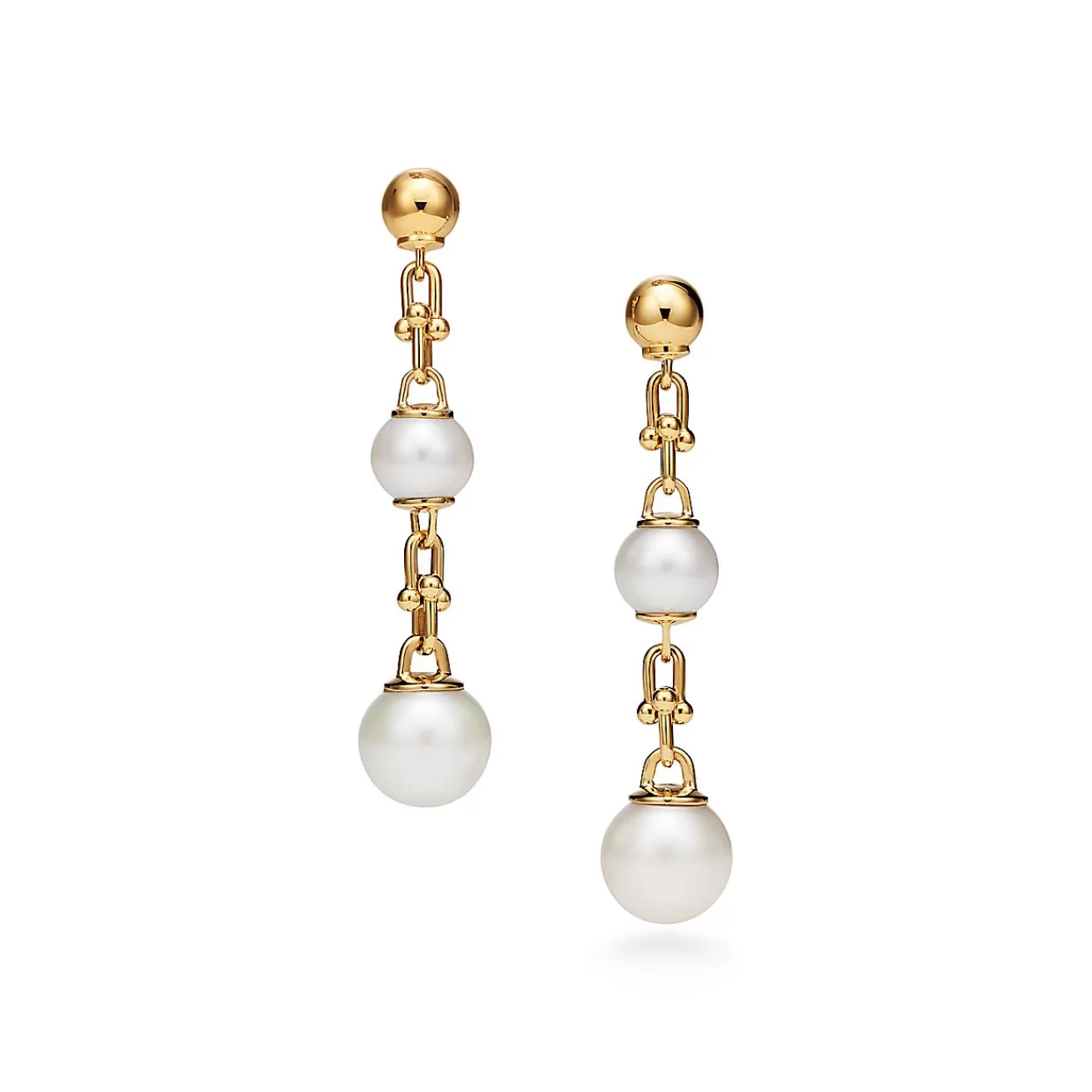 Tiffany & Co. Tiffany HardWear Triple Drop Link Earrings in Yellow Gold with Freshwater Pearls | ^ Earrings | Gold Jewelry