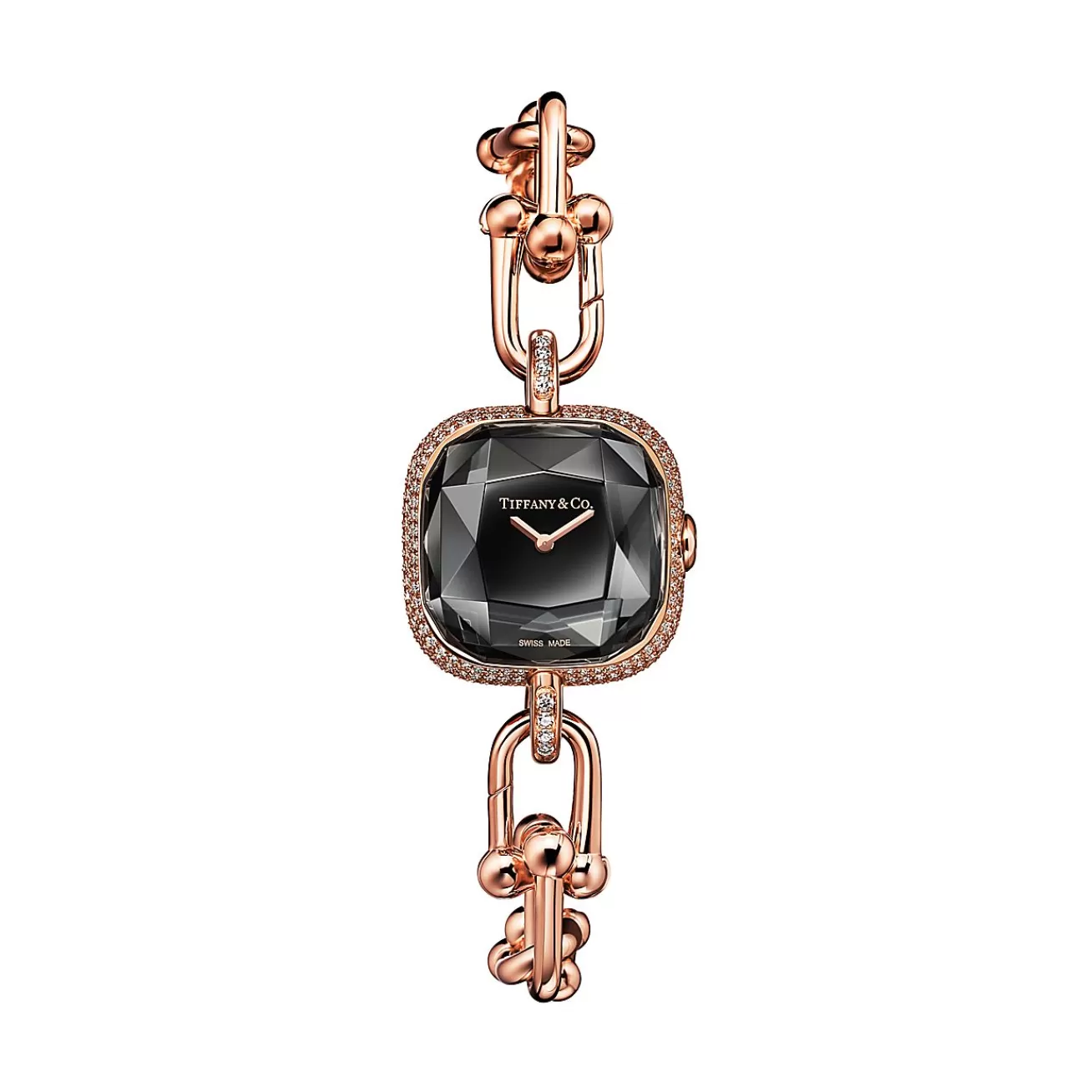 Tiffany & Co. Tiffany HardWear Watch in Rose Gold with Pavé Diamonds and Black Lacquer | ^Women Fine Watches | Tiffany HardWear