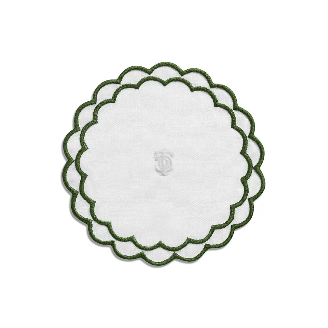 Tiffany & Co. Tiffany Home Essentials Scalloped Coasters in White Linen, Set of Four | ^ Decor | Table Linens