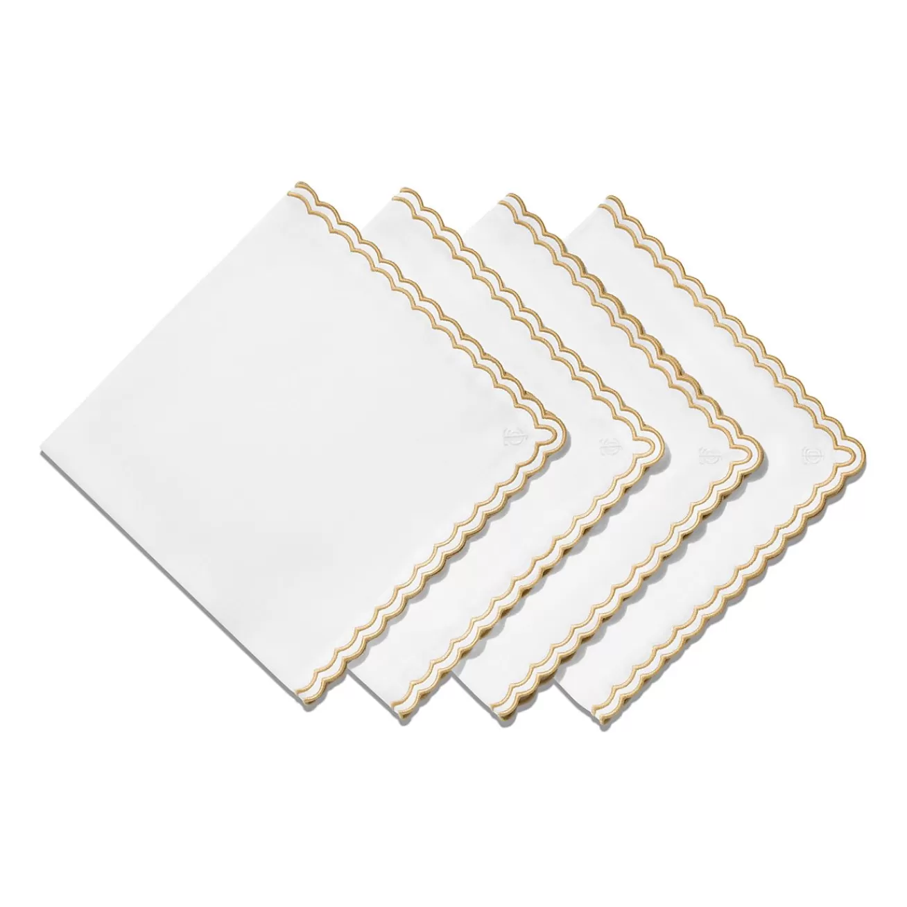 Tiffany & Co. Tiffany Home Essentials Scalloped Napkins in White Linen, Set of Four | ^ Decor | Table Linens