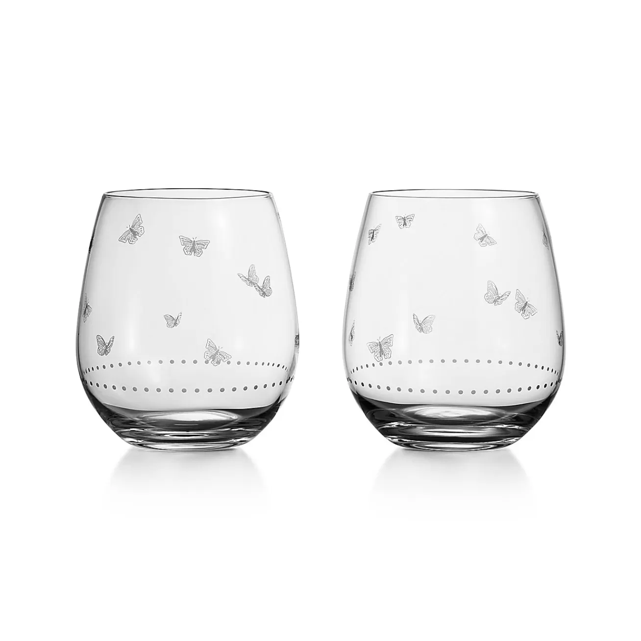 Tiffany & Co. Tiffany Jardin Stemless Red Wine Glasses in Etched Glass, Set of Two | ^ Glassware & Barware | Bar & Drinkware