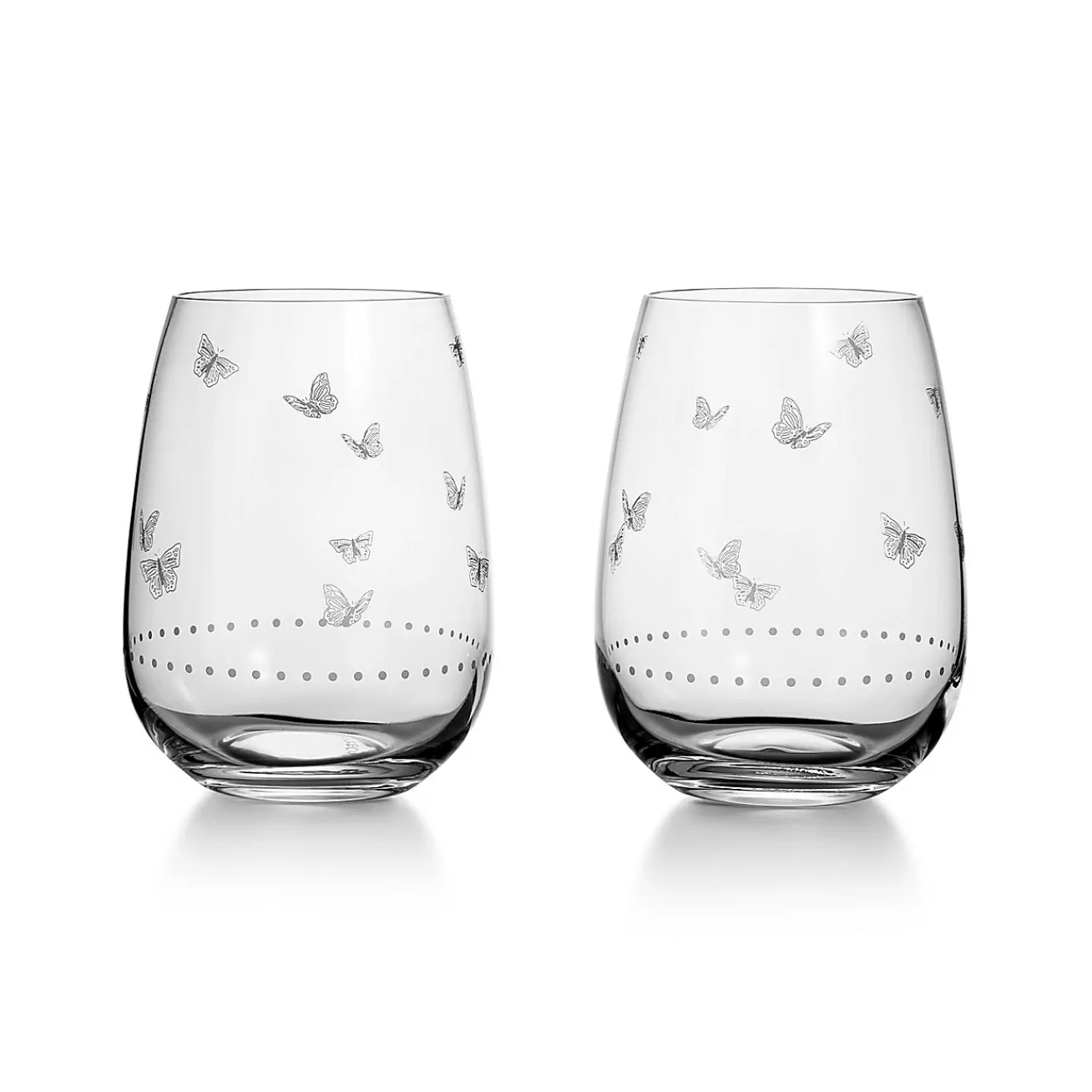Tiffany & Co. Tiffany Jardin Stemless White Wine Glasses in Etched Glass, Set of Two | ^ Glassware & Barware | Bar & Drinkware