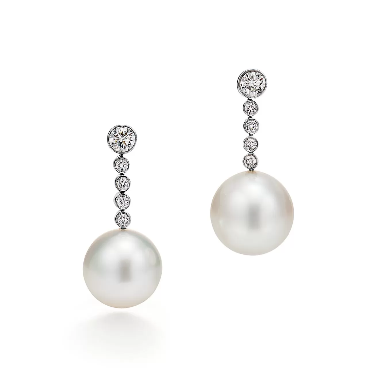 Tiffany & Co. Tiffany Jazz™ earrings in platinum with South Sea cultured pearls and diamonds. | ^ Earrings | Platinum Jewelry