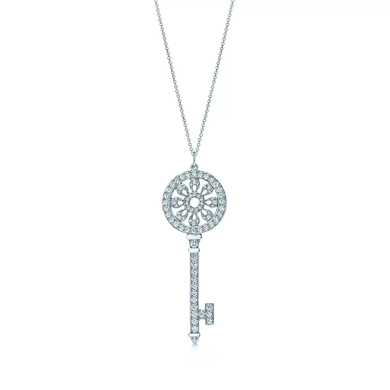 Tiffany & Co. Tiffany Keys petals key pendant with diamonds in platinum on a chain. | ^ Necklaces & Pendants | Platinum Jewelry