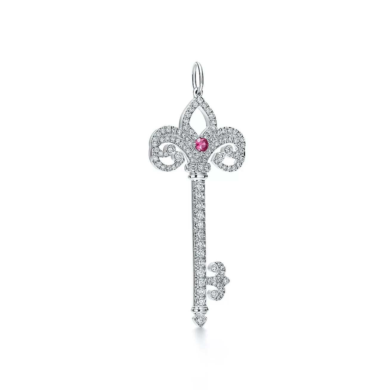 Tiffany & Co. Tiffany Keys Tiffany Fleur de Lis key pendant in platinum with gemstones. | ^ Platinum Jewelry