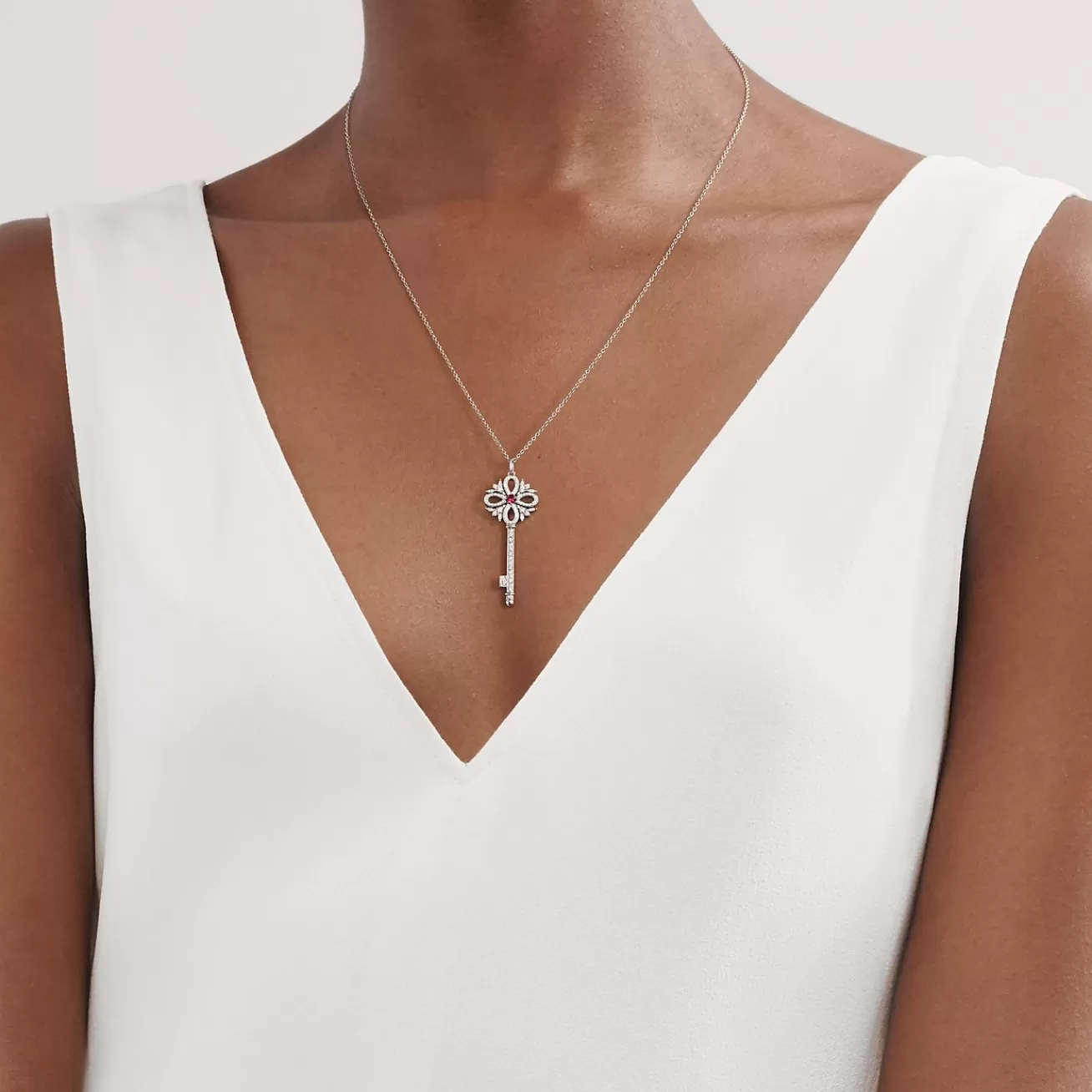 Tiffany & Co. Tiffany Keys Tiffany Victoria® key pendant in platinum with gemstones, medium. | ^ Necklaces & Pendants | Platinum Jewelry