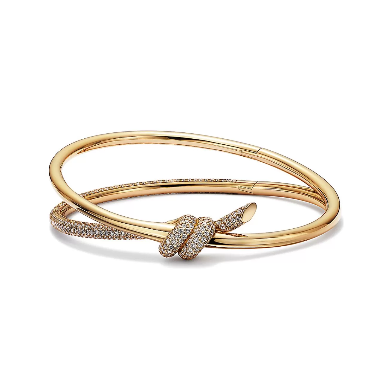 Tiffany & Co. Tiffany Knot Double Row Hinged Bangle in Yellow Gold with Diamonds | ^ Bracelets | Gold Jewelry