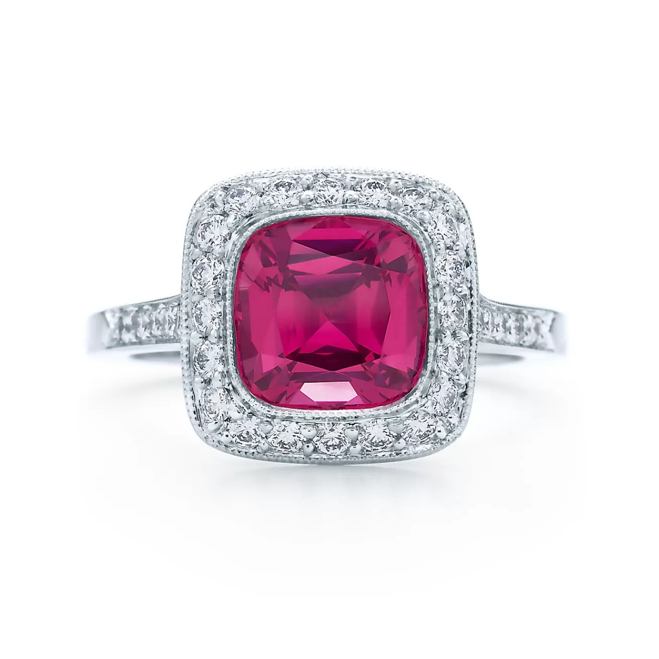 Tiffany & Co. Tiffany Legacy® red spinel ring in platinum with diamonds. | ^ Platinum Jewelry | Diamond Jewelry