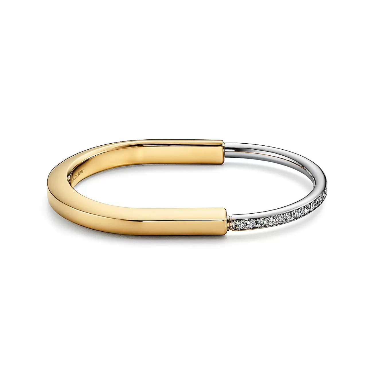 Tiffany & Co. Tiffany Lock Bangle in Yellow and White Gold with Half Pavé Diamonds | ^ Bracelets | Men's Jewelry