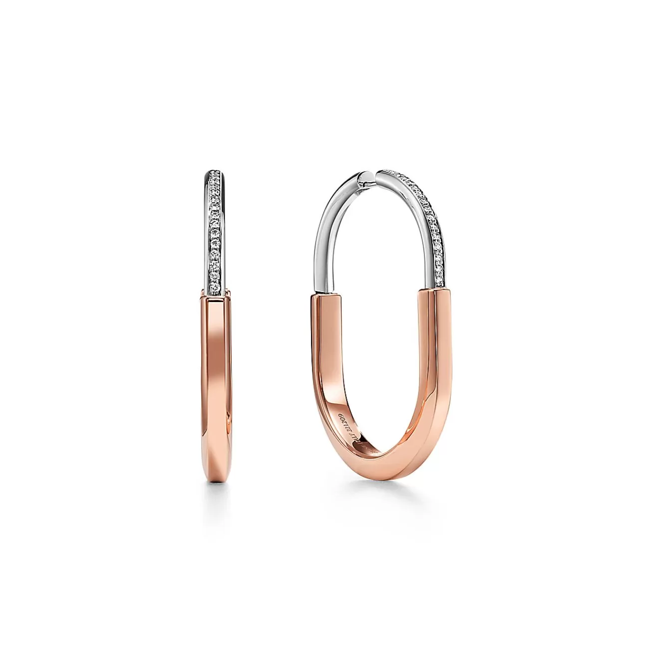 Tiffany & Co. Tiffany Lock Earrings in Rose and White Gold with Diamonds, Extra Large | ^ Earrings | Hoop Earrings