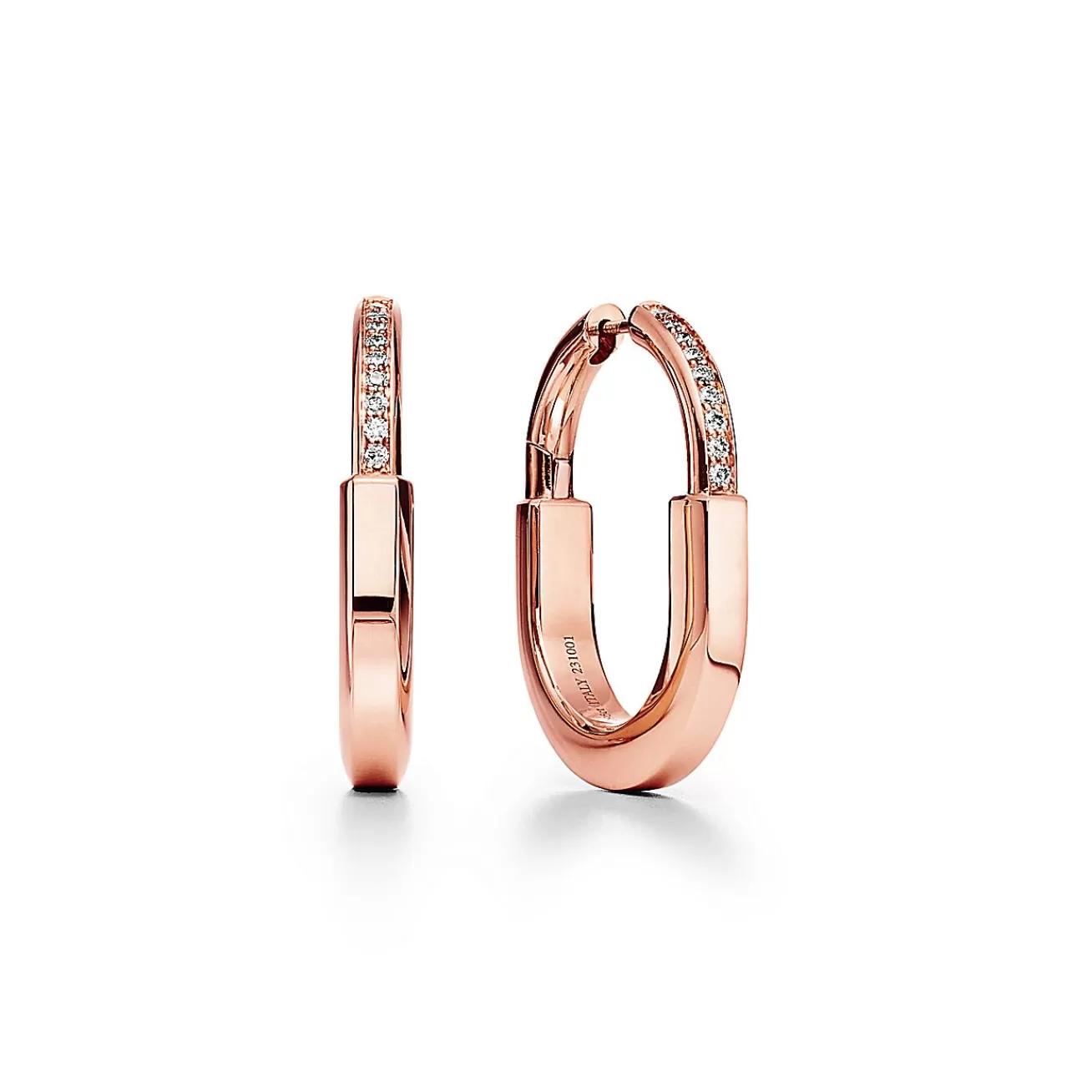Tiffany & Co. Tiffany Lock Earrings in Rose Gold with Diamonds, Medium | ^ Earrings | Hoop Earrings