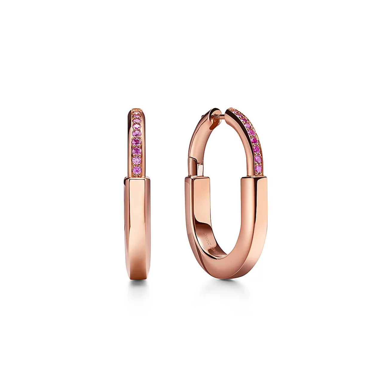 Tiffany & Co. Tiffany Lock Medium Earrings in Rose Gold with Pink Sapphires | ^ Earrings | New Jewelry