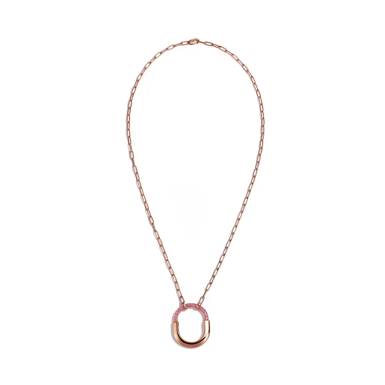 Tiffany & Co. Tiffany Lock Medium Pendant in Rose Gold with Pink Sapphires | ^ Necklaces & Pendants | New Jewelry