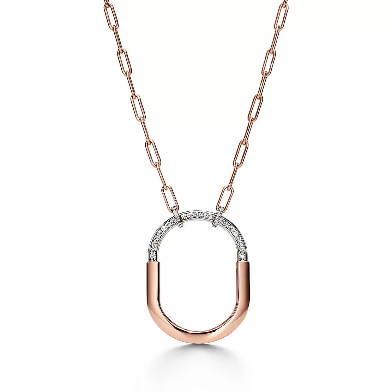 Tiffany & Co. Tiffany Lock Pendant in Rose and White Gold with Diamonds, Extra Large | ^ Necklaces & Pendants | Rose Gold Jewelry