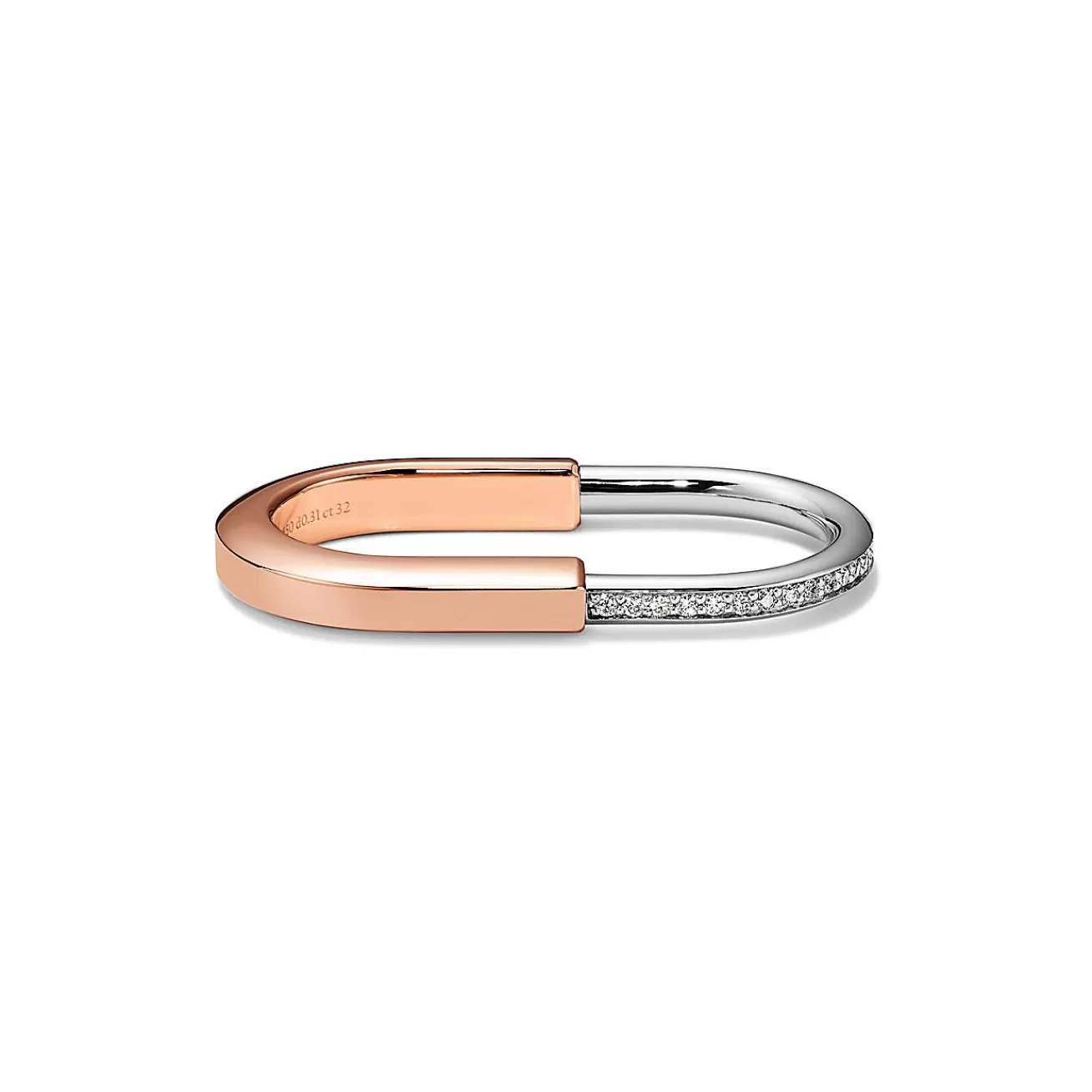 Tiffany & Co. Tiffany Lock Two-finger Ring in Rose and White Gold with Diamonds | ^ Rings | Stacking Rings