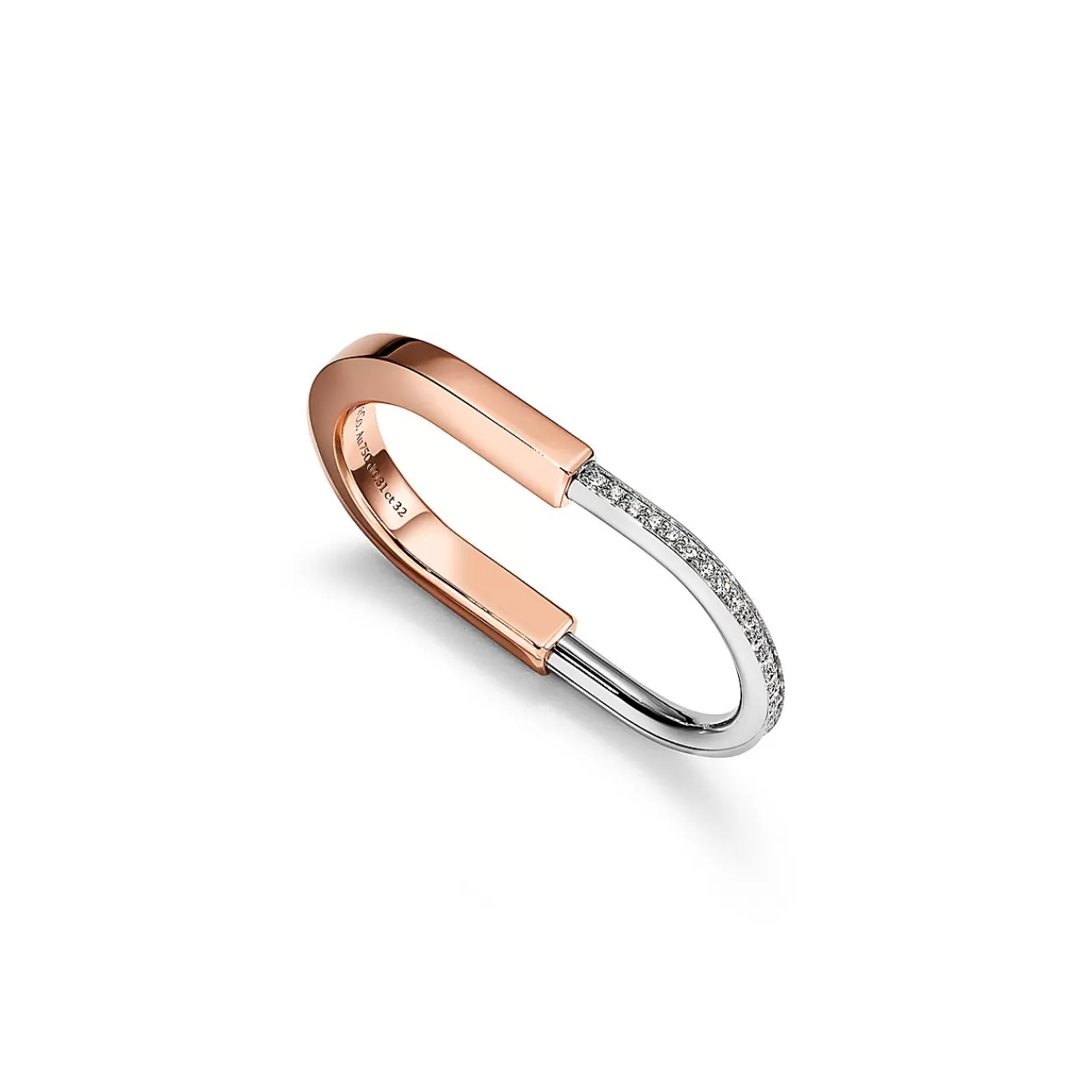Tiffany & Co. Tiffany Lock Two-finger Ring in Rose and White Gold with Diamonds | ^ Rings | Stacking Rings