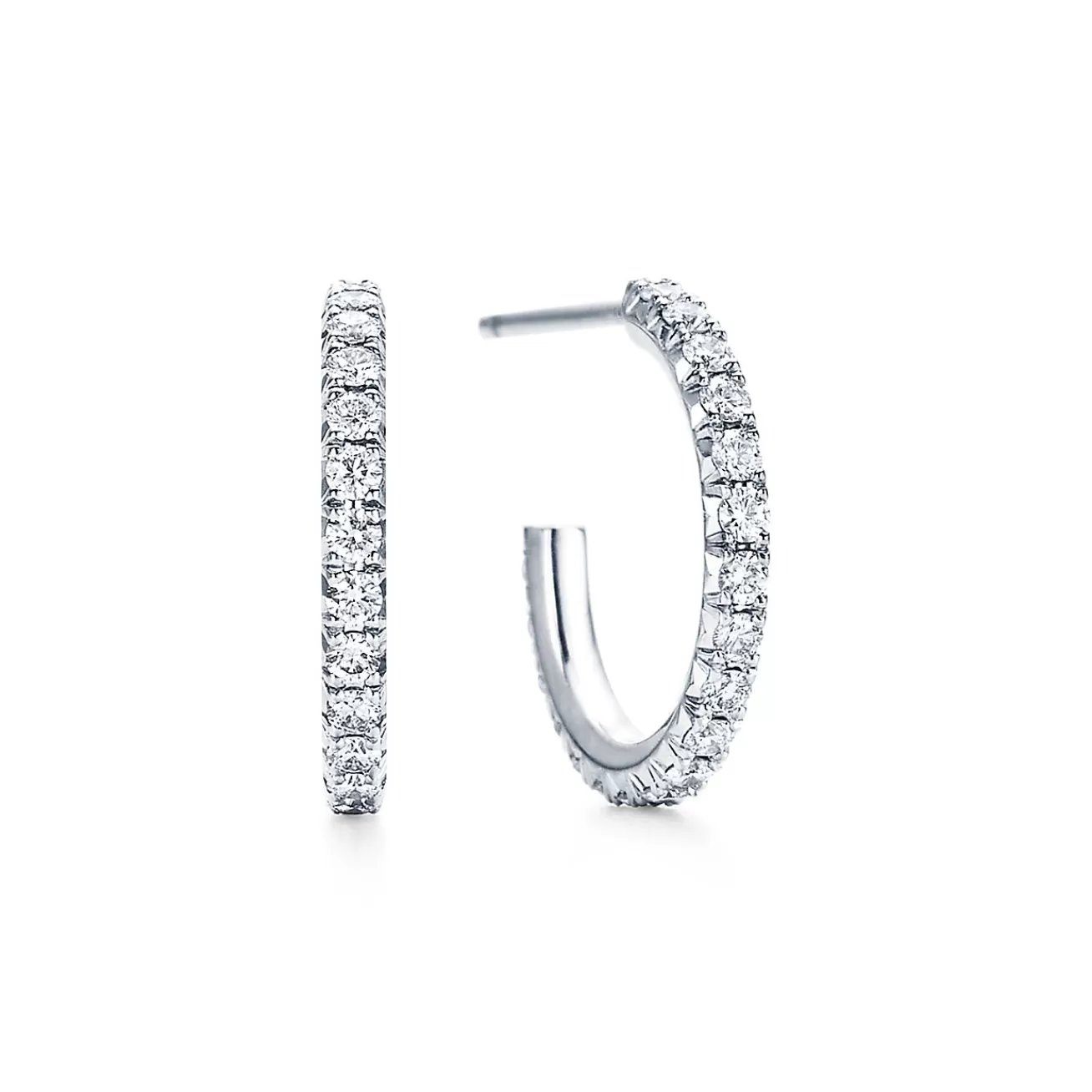 Tiffany & Co. Tiffany Metro hoop earrings in 18k white gold with diamonds, small. | ^ Earrings | Gifts for Her