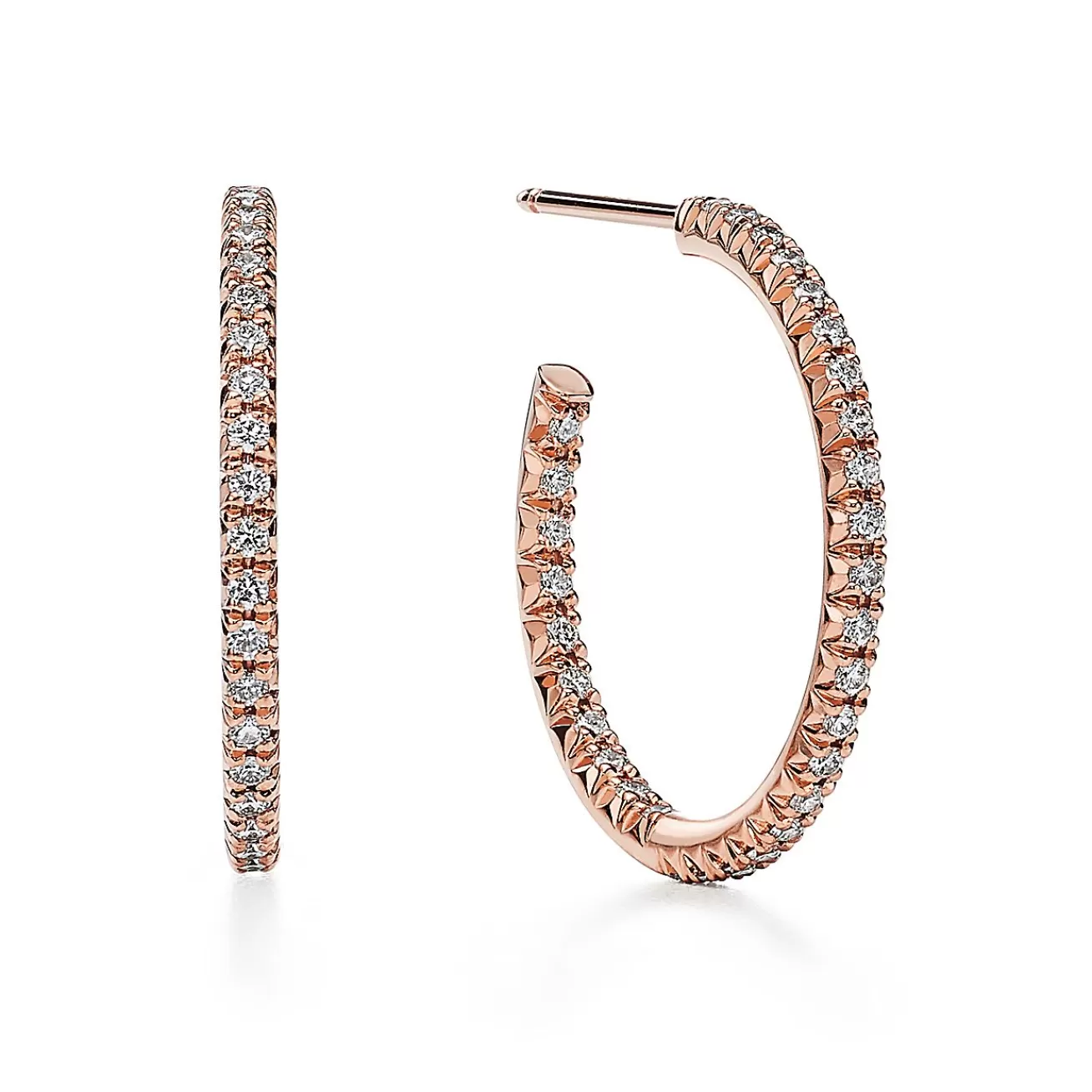 Tiffany & Co. Tiffany Metro Hoop Earrings in Rose Gold with Diamonds, Medium | ^ Earrings | Hoop Earrings