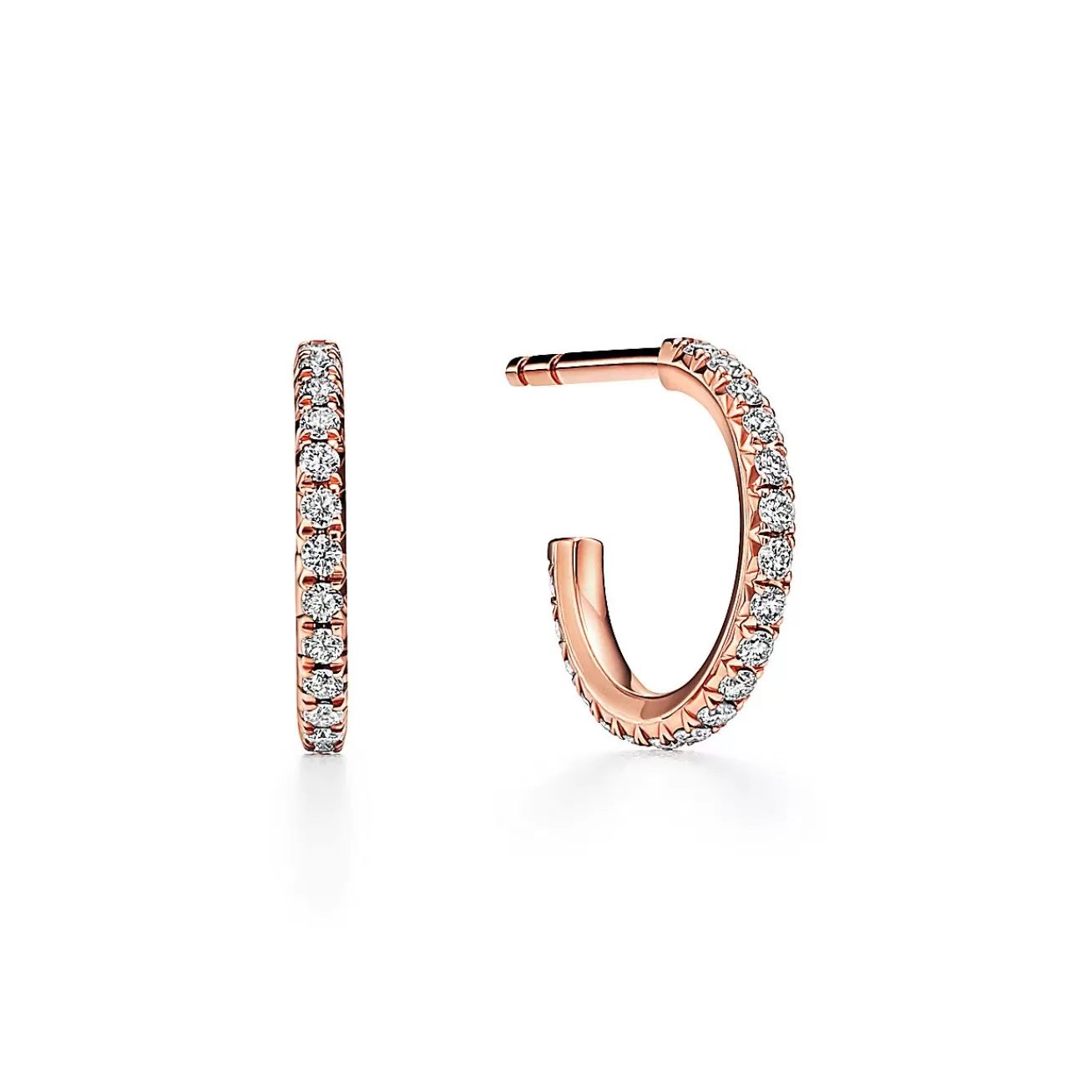 Tiffany & Co. Tiffany Metro Hoop Earrings in Rose Gold with Diamonds, Small | ^ Earrings | Gifts for Her