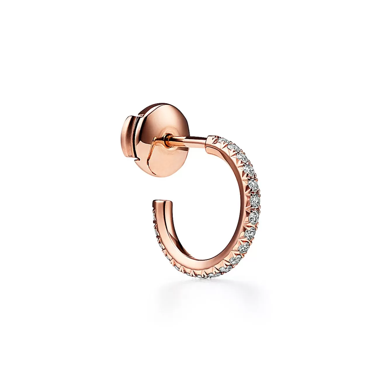 Tiffany & Co. Tiffany Metro Hoop Earrings in Rose Gold with Diamonds, Small | ^ Earrings | Gifts for Her