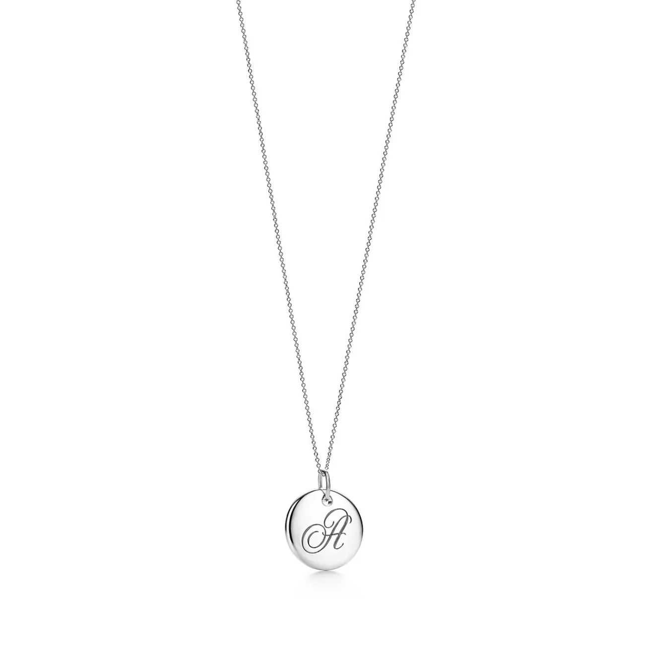 Tiffany & Co. Tiffany Notes alphabet disc charm in silver on a chain. Letters A-Z available. | ^ Necklaces & Pendants | Gifts for Her