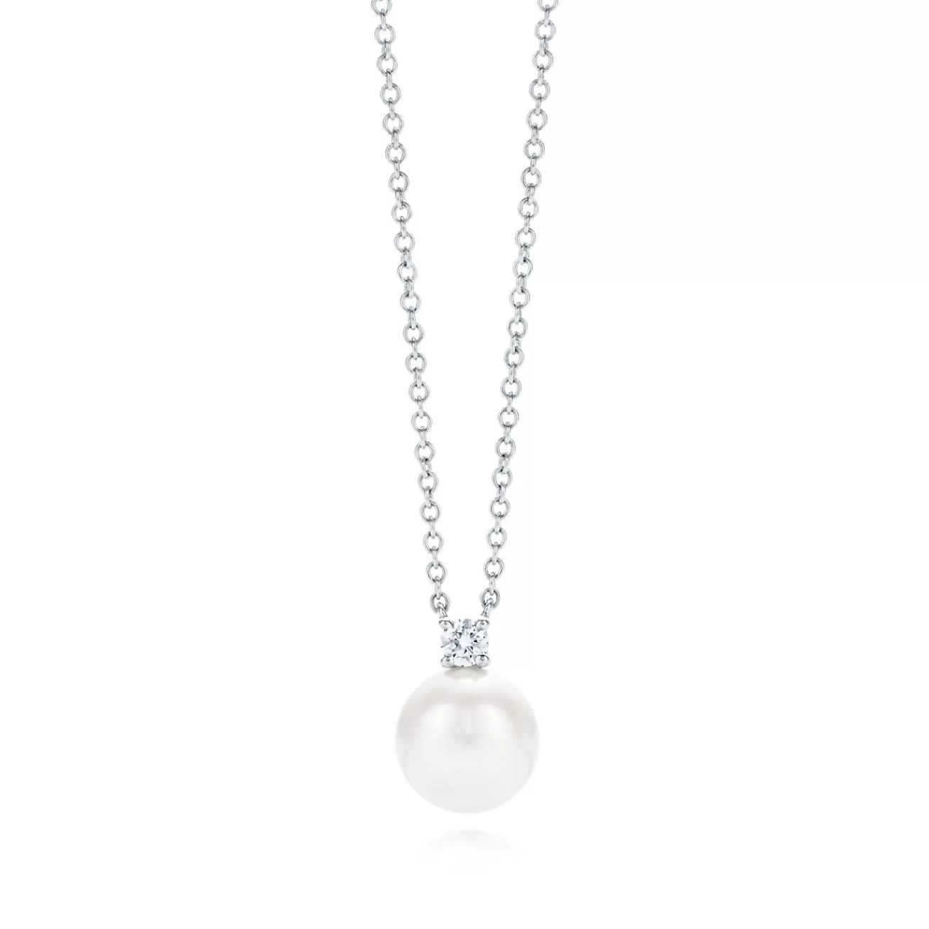 Tiffany & Co. Tiffany Signature® Pearls pendant in 18k white gold with a pearl and a diamond. | ^ Necklaces & Pendants | Diamond Jewelry