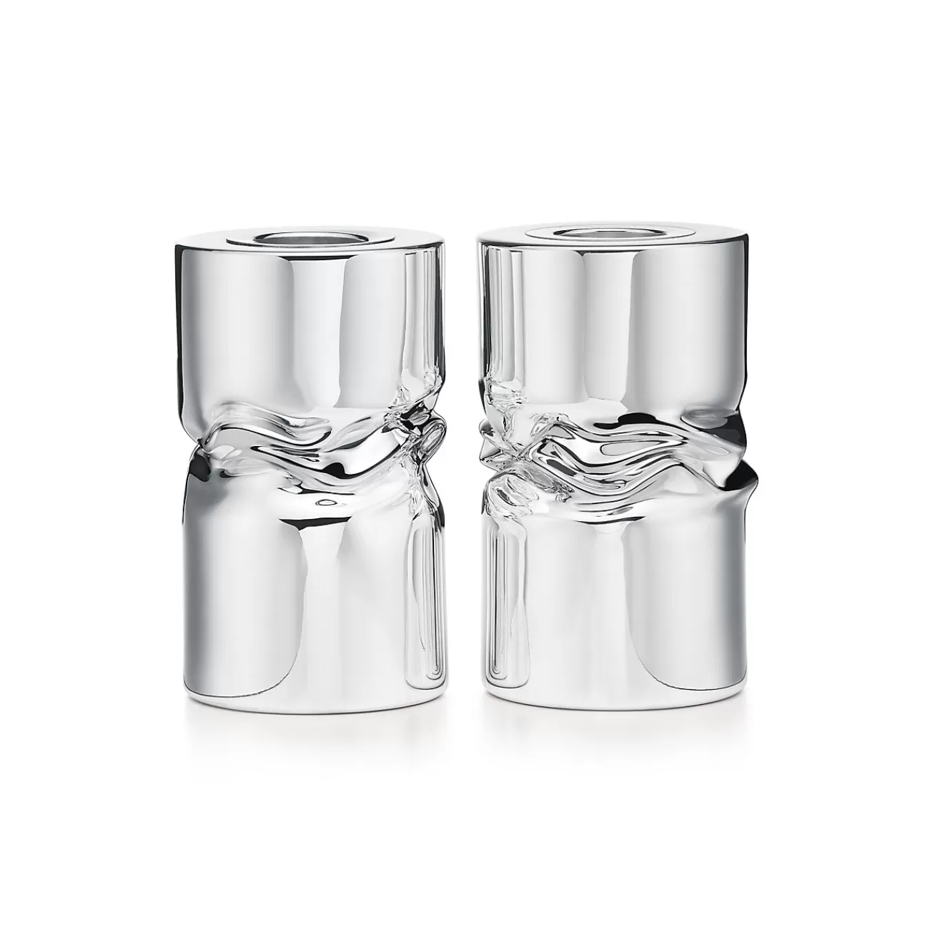 Tiffany & Co. Tiffany Silver Crush Candlesticks in Sterling Silver, Set of Two | ^ The Home | Housewarming Gifts