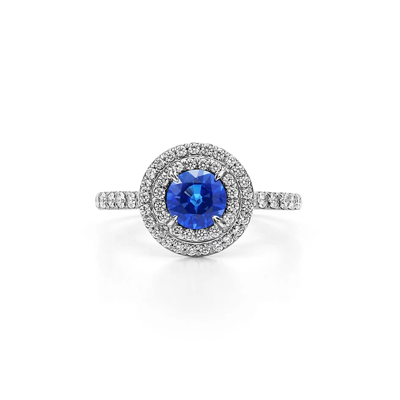 Tiffany & Co. Tiffany Soleste® ring in platinum with a .45-carat sapphire and diamonds. | ^ Rings | Platinum Jewelry