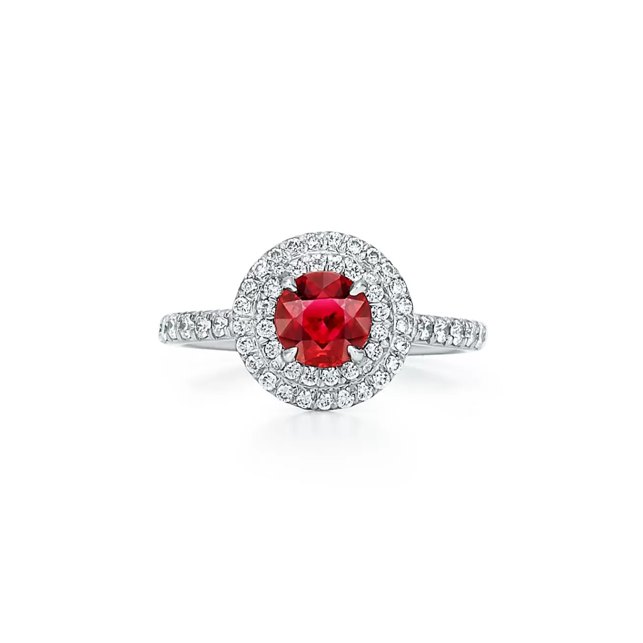 Tiffany & Co. Tiffany Soleste® ring in platinum with a ruby and diamonds. | ^ Rings | Platinum Jewelry