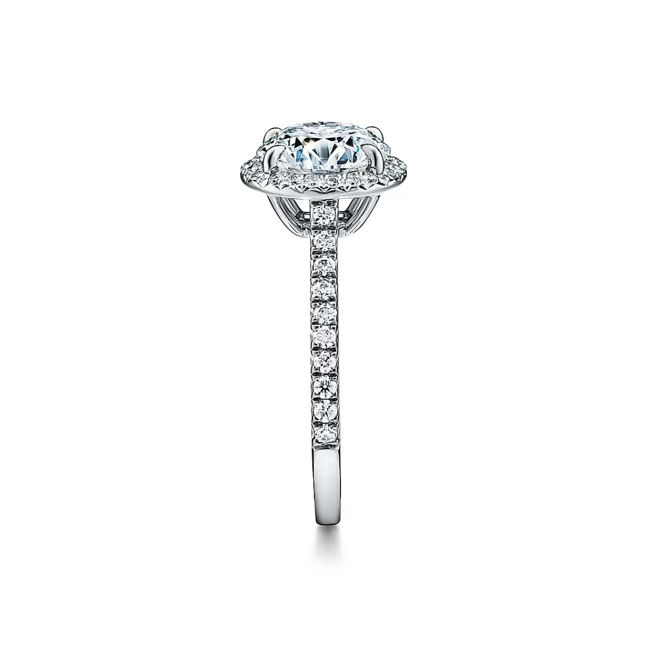 Tiffany & Co. Tiffany Soleste® round brilliant engagement ring in platinum. | ^ Engagement Rings