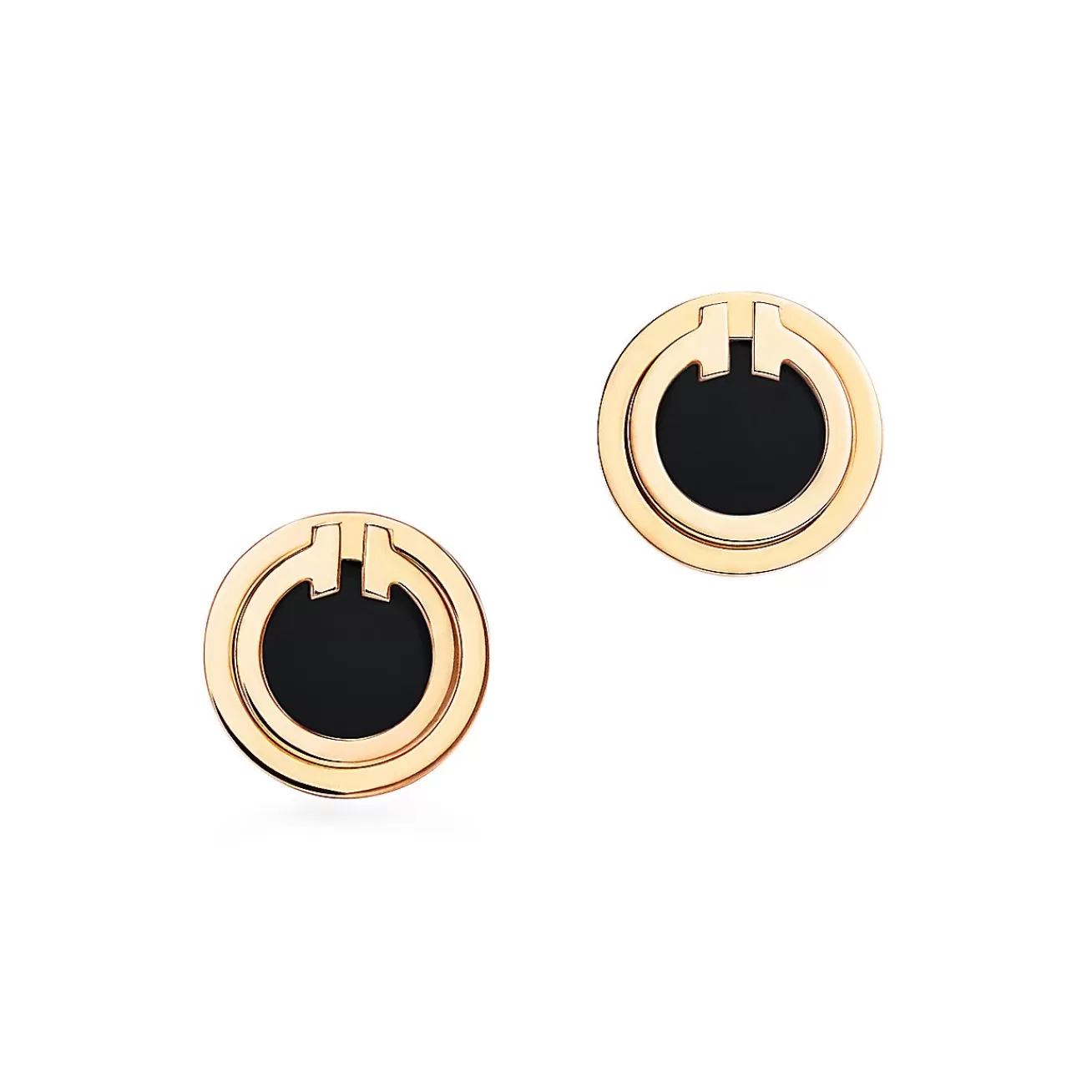 Tiffany & Co. Tiffany T black onyx circle earrings in 18k gold. | ^ Earrings | Gold Jewelry