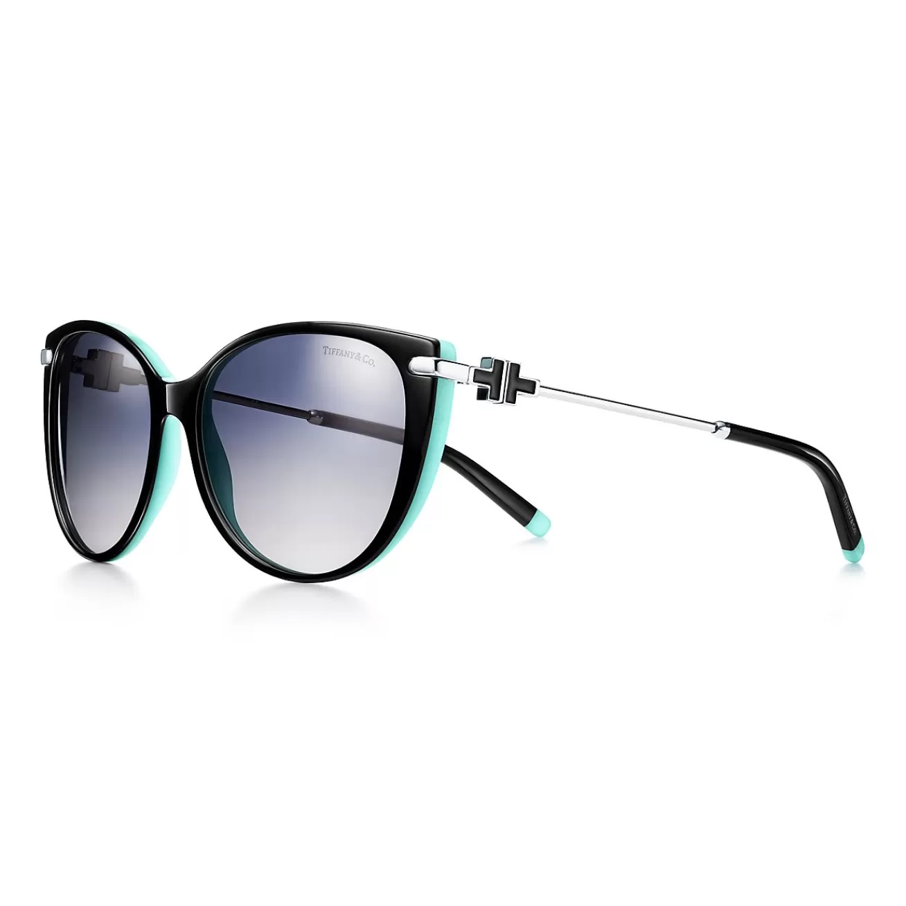 Tiffany & Co. Tiffany T Cat Eye Sunglasses in Black Acetate with Tiffany Blue® Enamel | ^ Tiffany T | Sunglasses