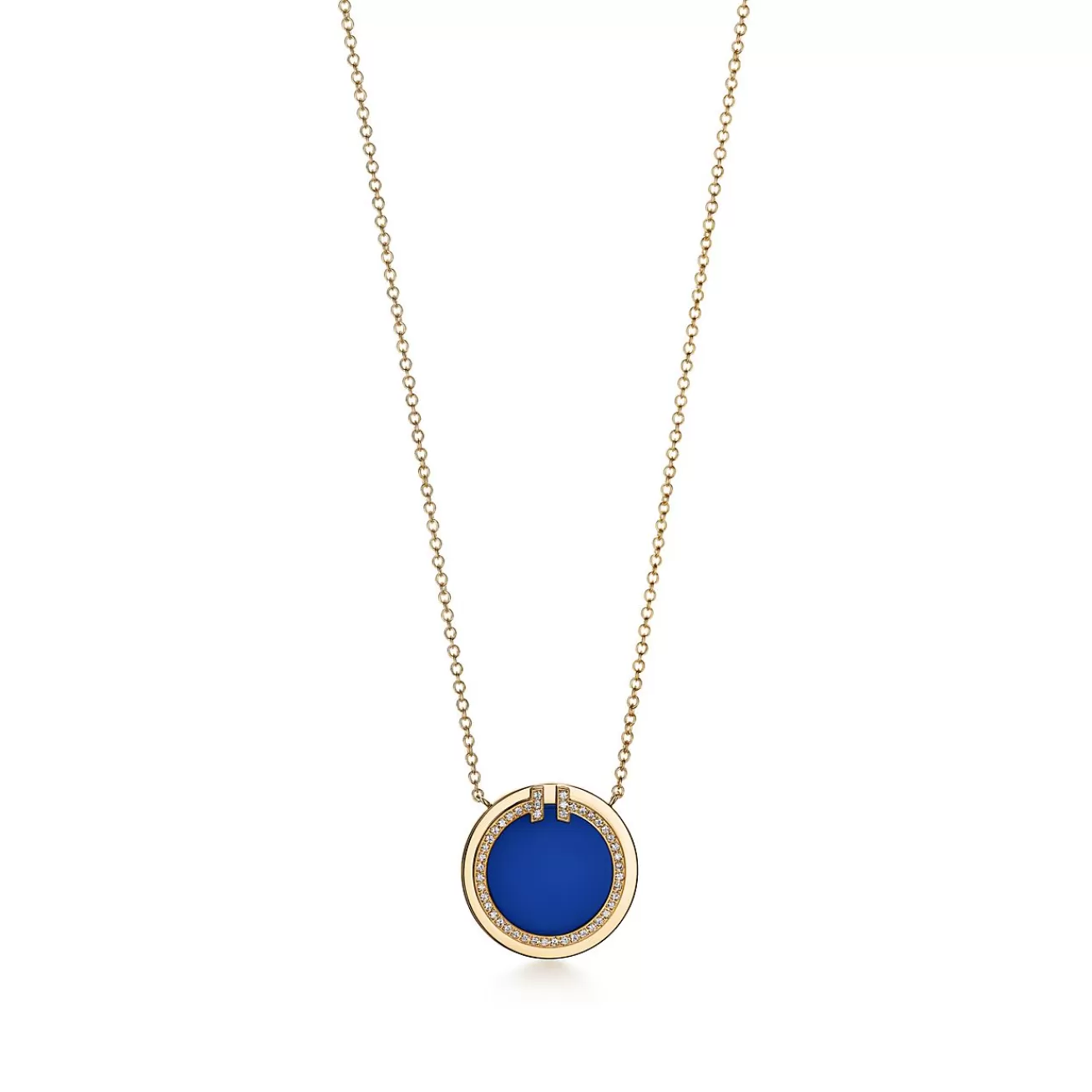 Tiffany & Co. Tiffany T Circle Pendant in Yellow Gold with Blue Agate and Diamonds | ^ Necklaces & Pendants | Gifts for Her