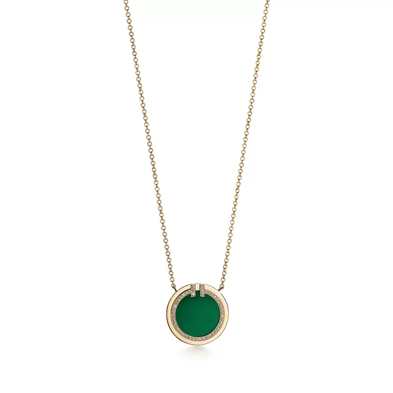 Tiffany & Co. Tiffany T Circle Pendant in Yellow Gold with Green Agate and Diamonds | ^ Necklaces & Pendants | Gold Jewelry