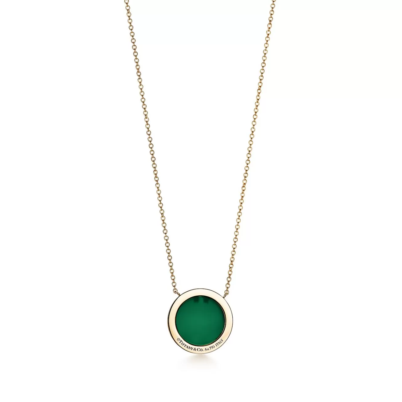 Tiffany & Co. Tiffany T Circle Pendant in Yellow Gold with Green Agate and Diamonds | ^ Necklaces & Pendants | Gold Jewelry